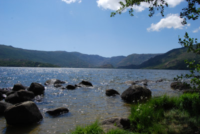 Lago Sanabria gezien vanaf zandstrandje